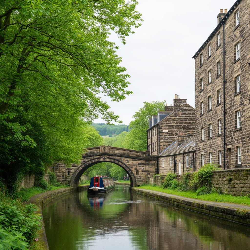 Stone canal bridge on the Rochdale Canal at Sowerby Bridge